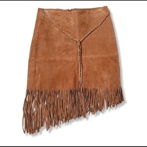 Rampage Brown Leather Boho Skirt with Asymentrical Fringe Hem Size 7
